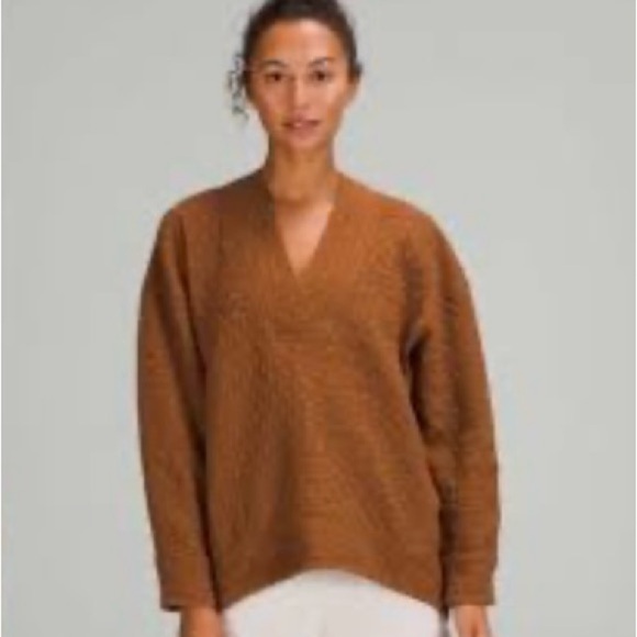 Lululemon Rippled V-Neck High Low Oversized Pullover Copper Brown Size 4 - Picture 2 of 7